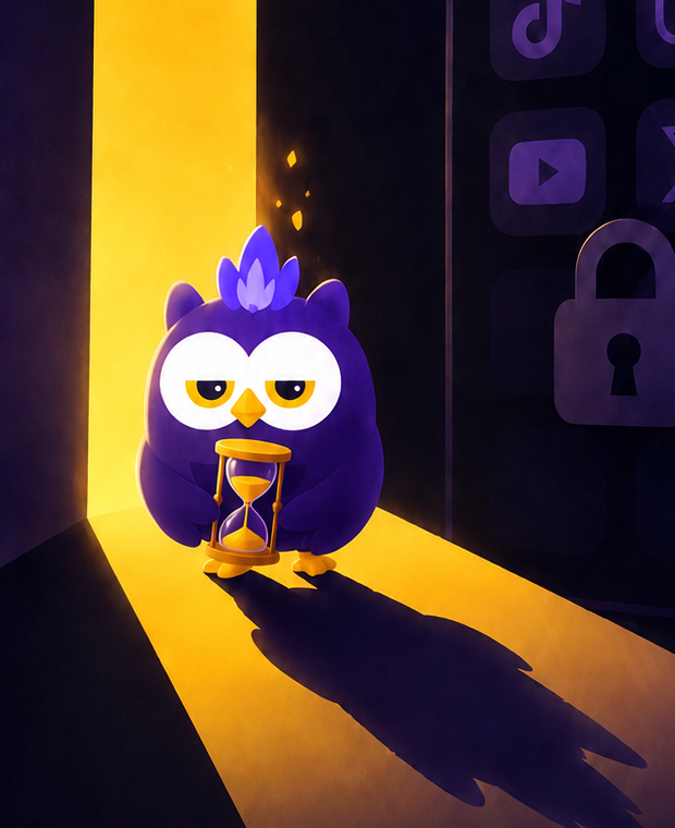 アプリ内で砂時計を持つGRIMOVEのキャラクター、グリム